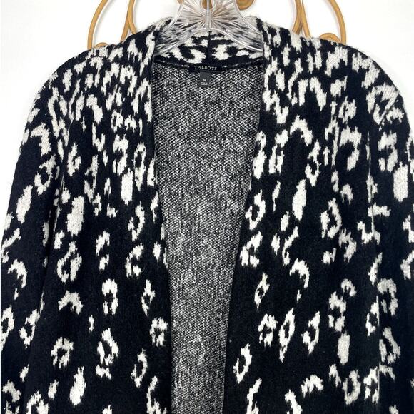 Talbots Open Front Cardigan Black white Leopard Print M - Picture 3 of 7